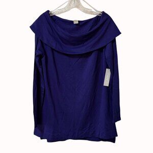Chicos Zenergy Tunic Top Purple Cozy Brushed Fleece Cowl Neck Size 1 US Medium